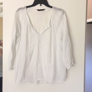 White linen 3/4 sleeve top Zara